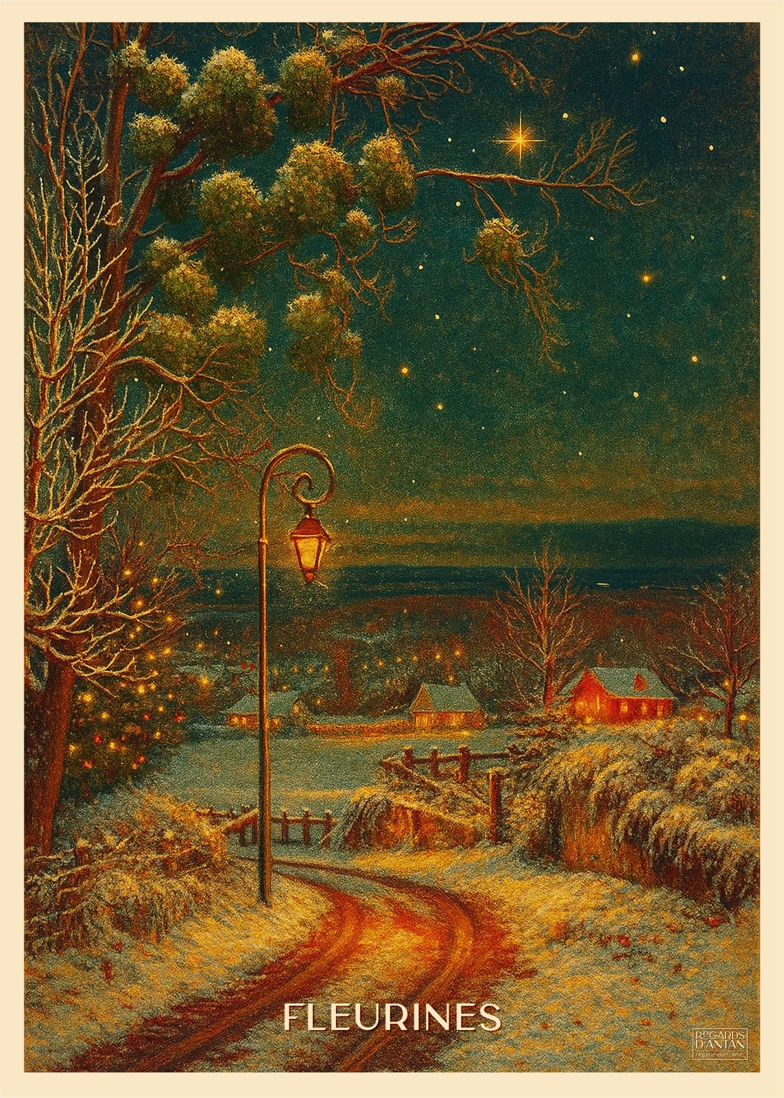 Affiche Fleurines, Chemin de Noël de Regards d'Antan