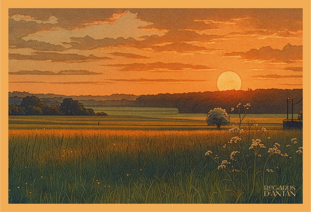 Affiche Fleurines, Coucher de Soleil de Regards d'Antan