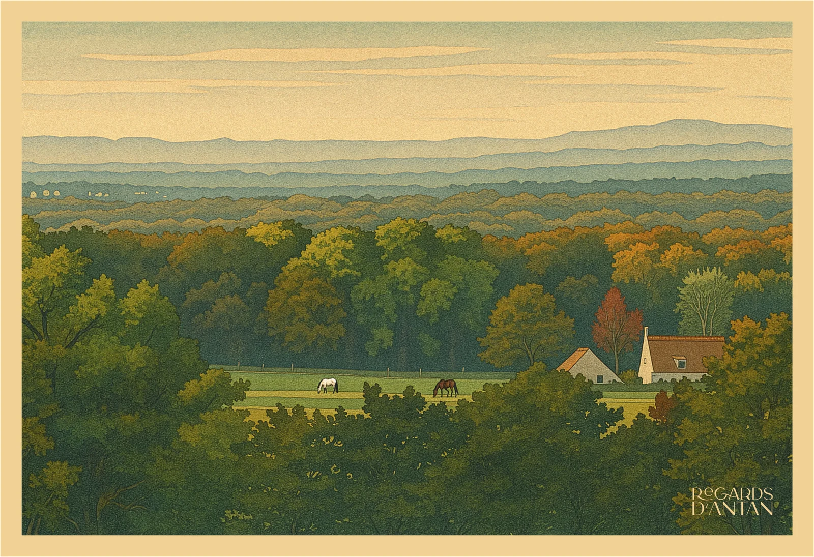 Affiche Fleurines, Panorama d'Automne de Regards d'Antan
